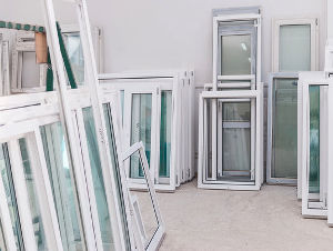 uPVC windows and frames in storage ready for installation
